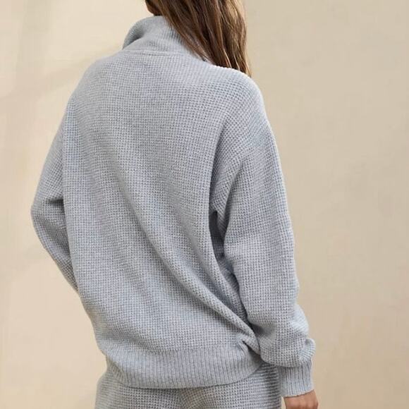 Aerie CozyUp Waffle Button Sweater Oversized Button Up Heather Gray - Picture 2 of 6